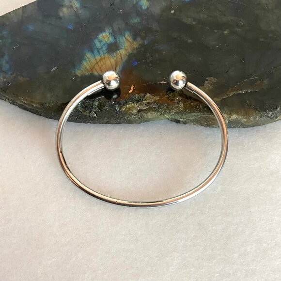 Sterling Silver 925 Thailand Removable Ball Bead Oval Cuff Charm Bracelet Sz 7 - Picture 2 of 16